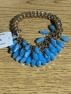 M. Haskell Gold-Tone Chain Bracelet With Blue Beads Accents Fashion Jewelry Gift
